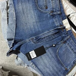 One Teaspoon Distressed Blue Denim Shorts